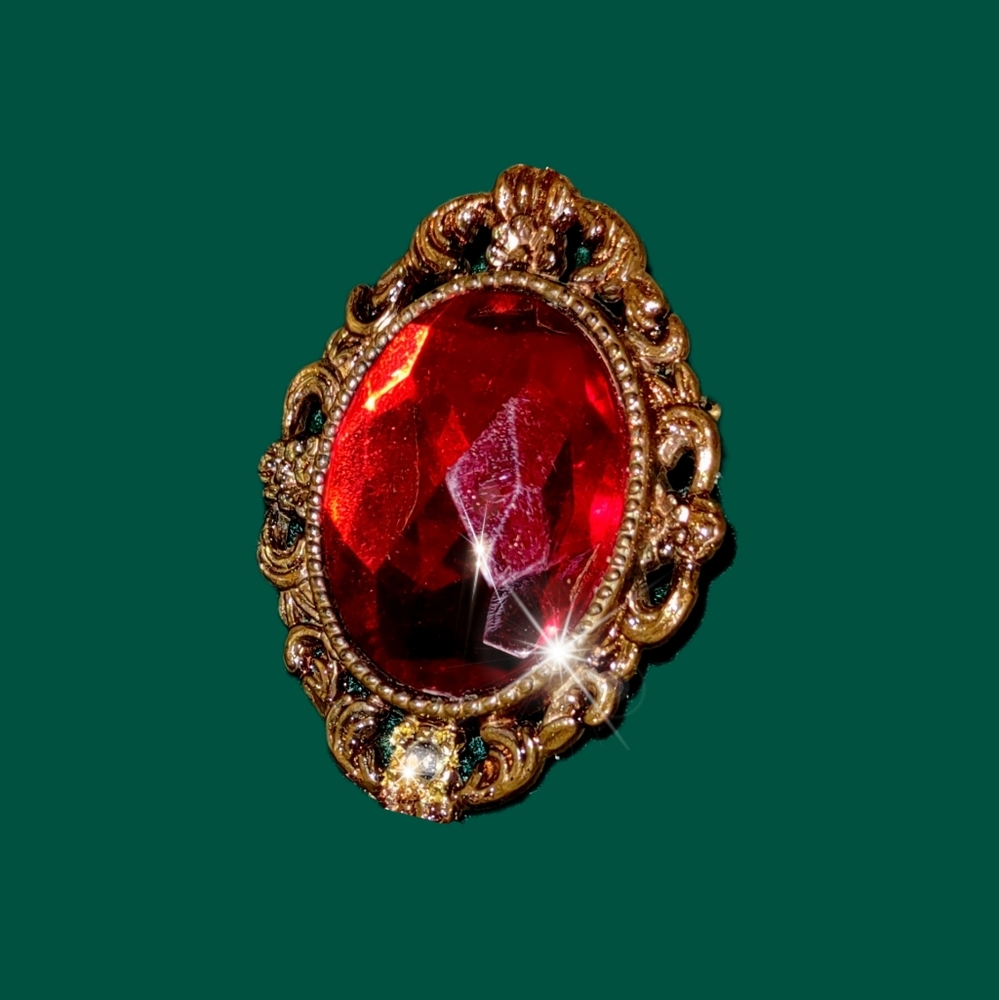 Vintage Red Rhinestone Brooch